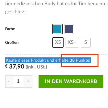 Direkt beim Produkt ist der Punktewert ersichtlich.