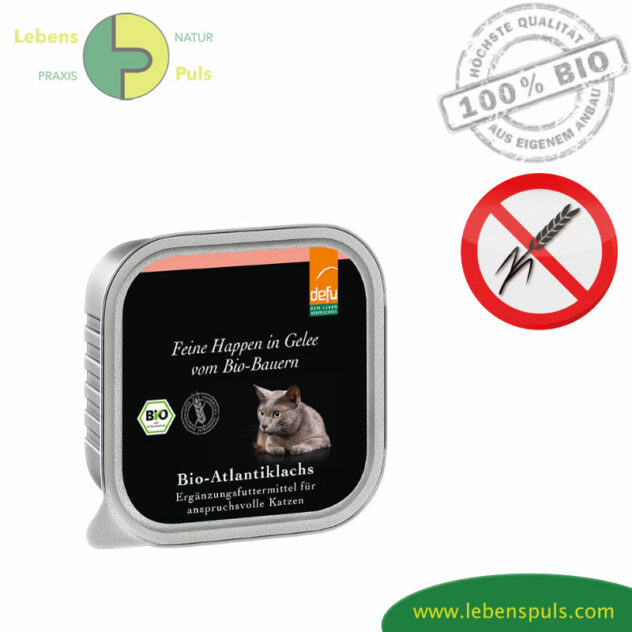 Defu Premium Katzenfutter Nassfutter getreidefrei BIO Atlantik Lachs mit feinen Happen in Gelee 100g