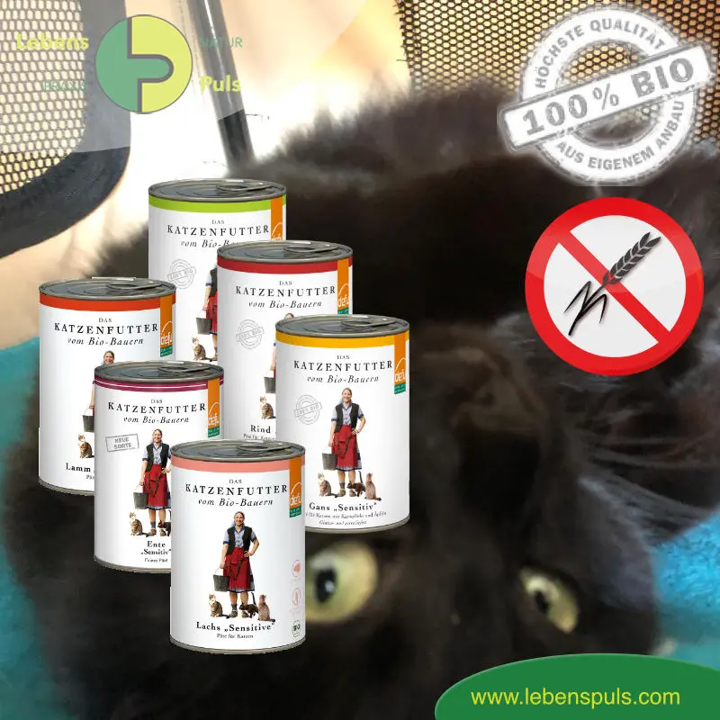 Premium Katzenfutter Nassfutter getreidefrei BIO von Defu Huhn, Ente, Gans, Rind, Lachs, Lamm; 410g